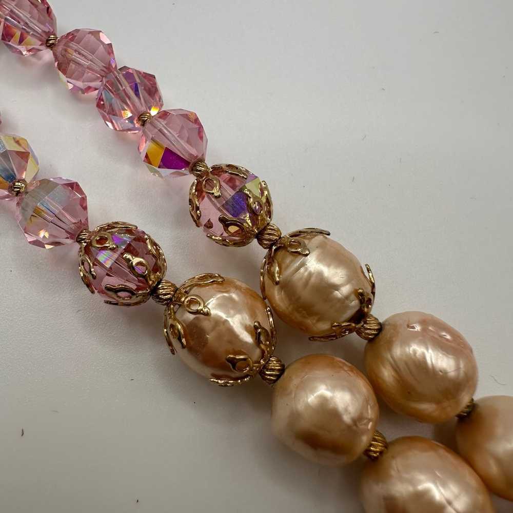 Vendome Necklace Double Strand Pink Faux Pearl & … - image 11