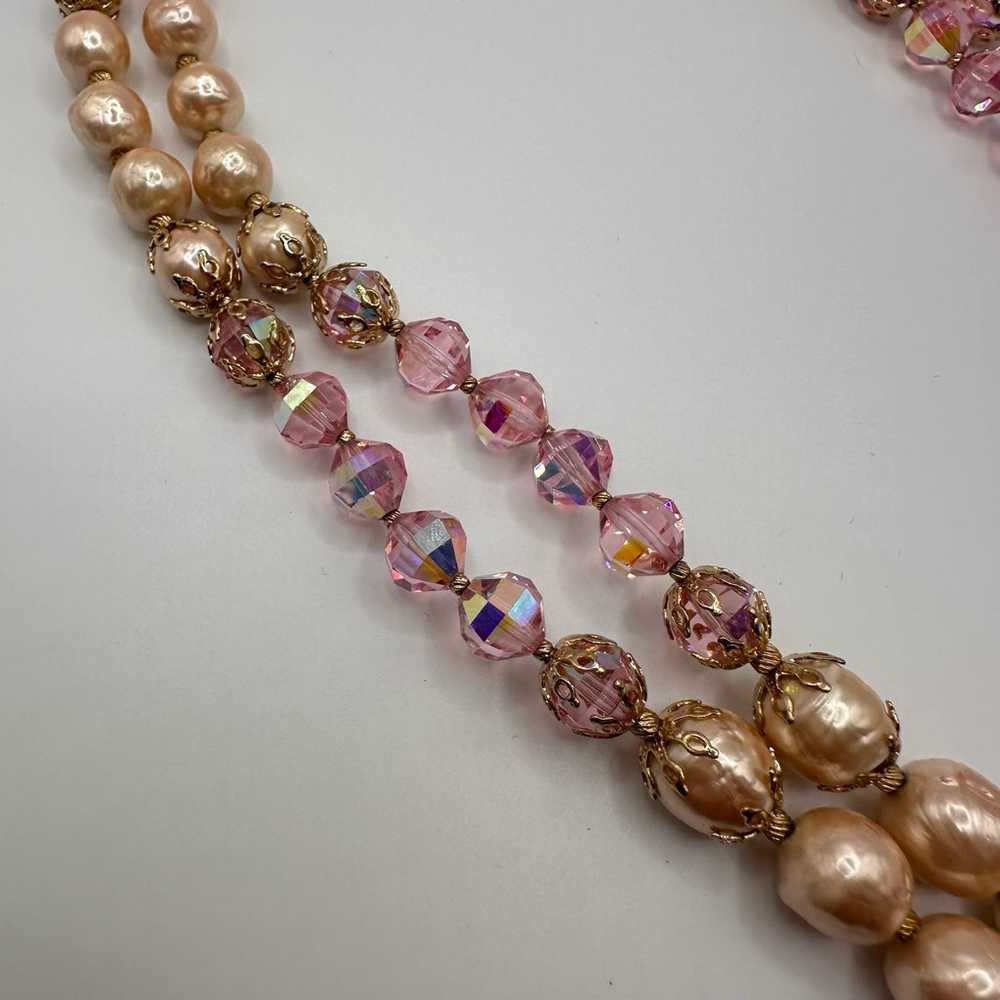 Vendome Necklace Double Strand Pink Faux Pearl & … - image 5