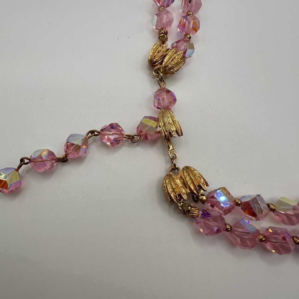 Vendome Necklace Double Strand Pink Faux Pearl & … - image 6