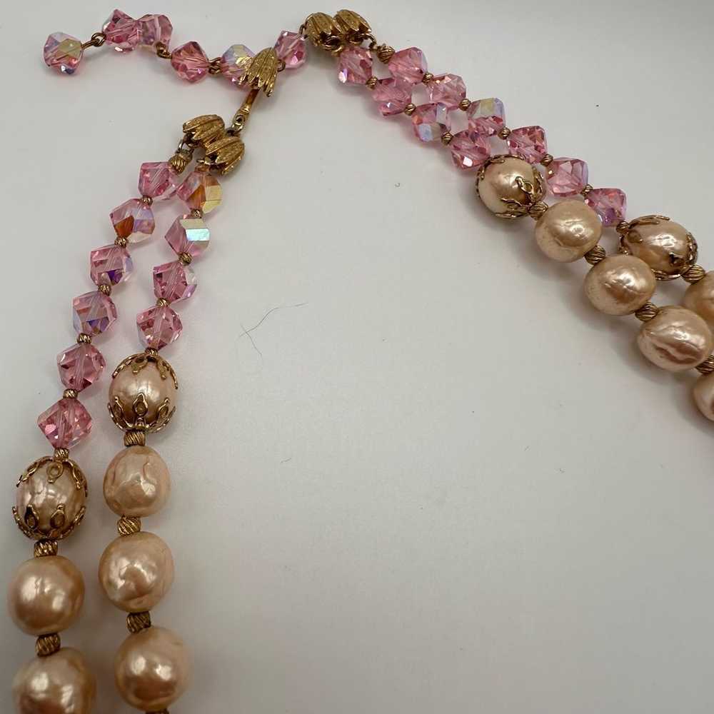 Vendome Necklace Double Strand Pink Faux Pearl & … - image 7