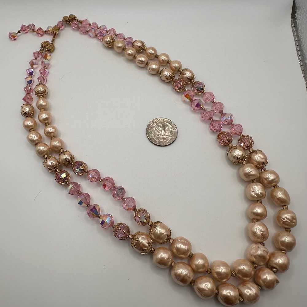 Vendome Necklace Double Strand Pink Faux Pearl & … - image 9