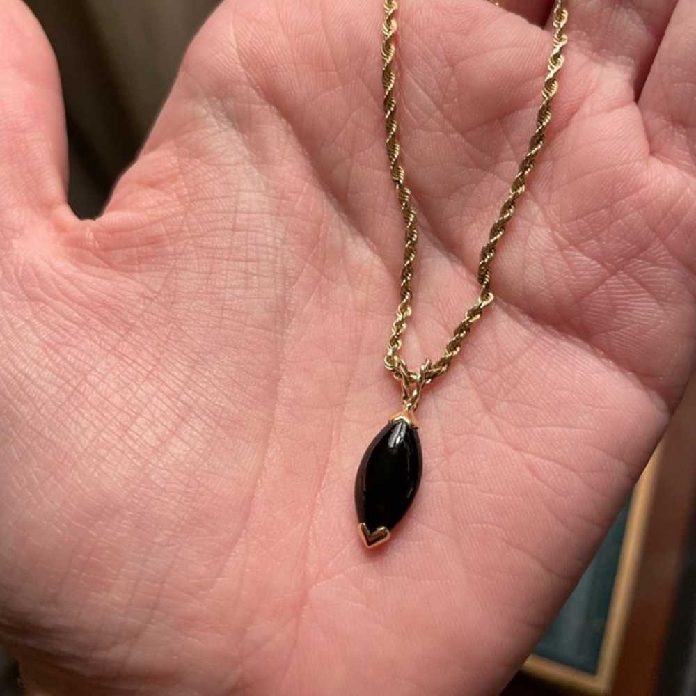 Vintage 14k solid gold black marquise pendant cha… - image 1