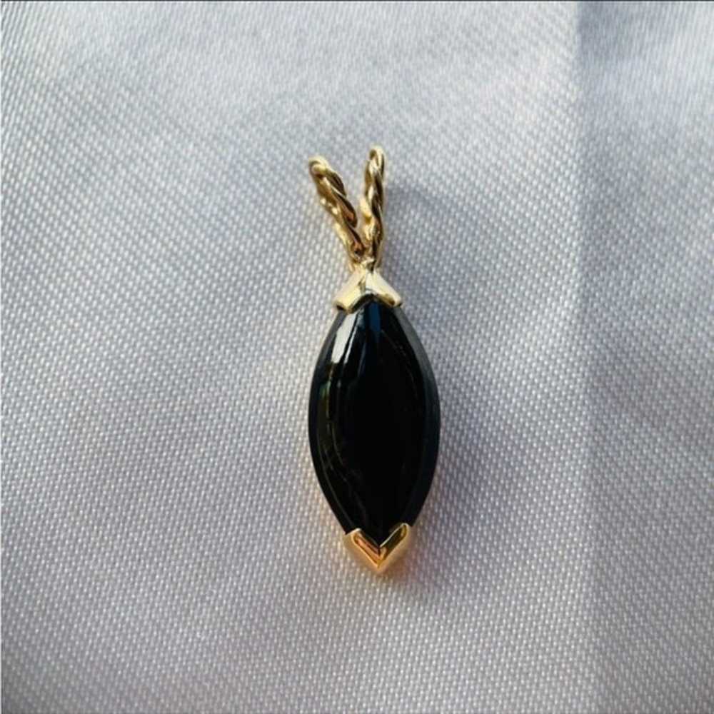 Vintage 14k solid gold black marquise pendant cha… - image 4