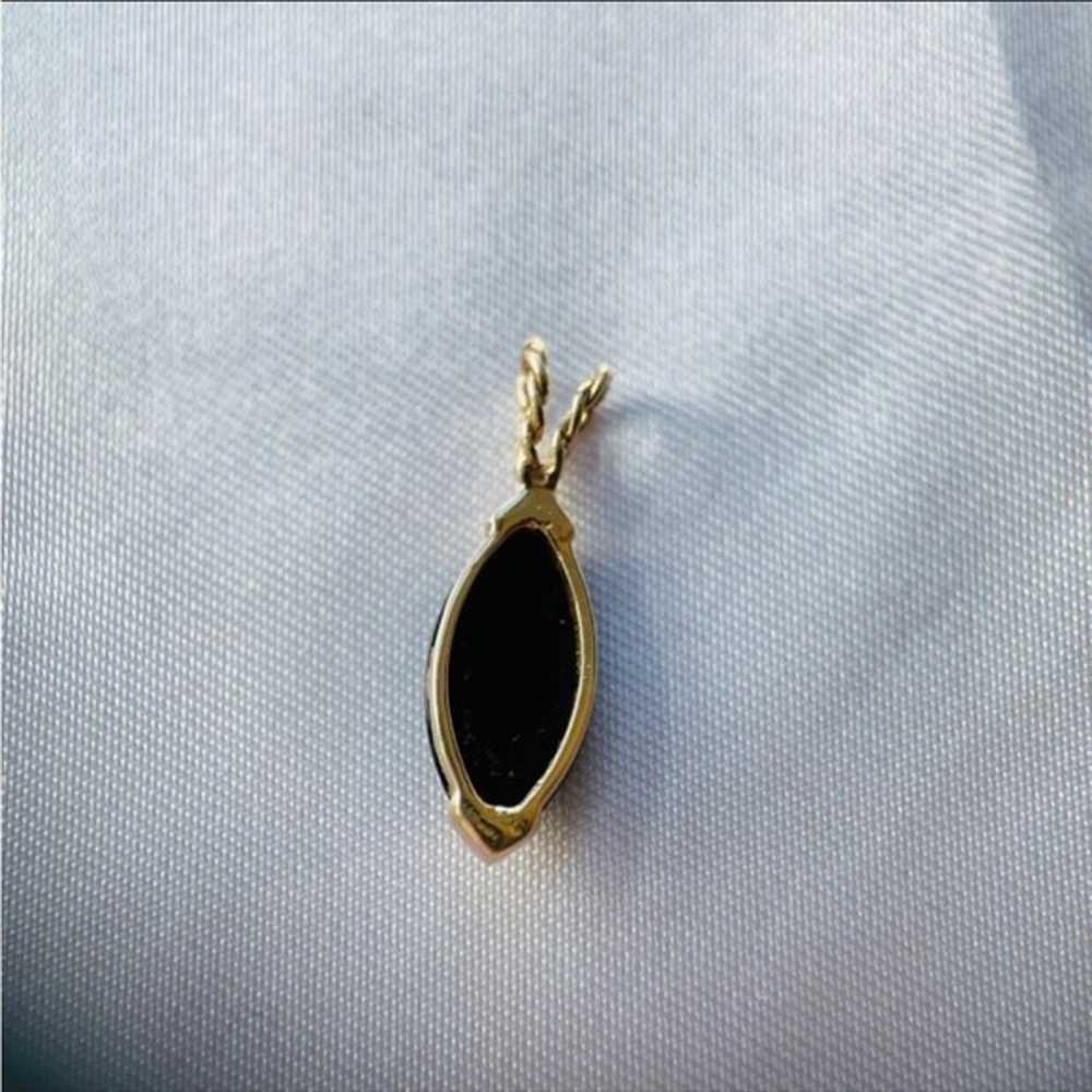 Vintage 14k solid gold black marquise pendant cha… - image 5