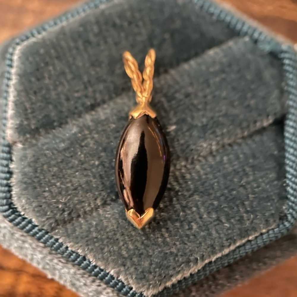 Vintage 14k solid gold black marquise pendant cha… - image 9