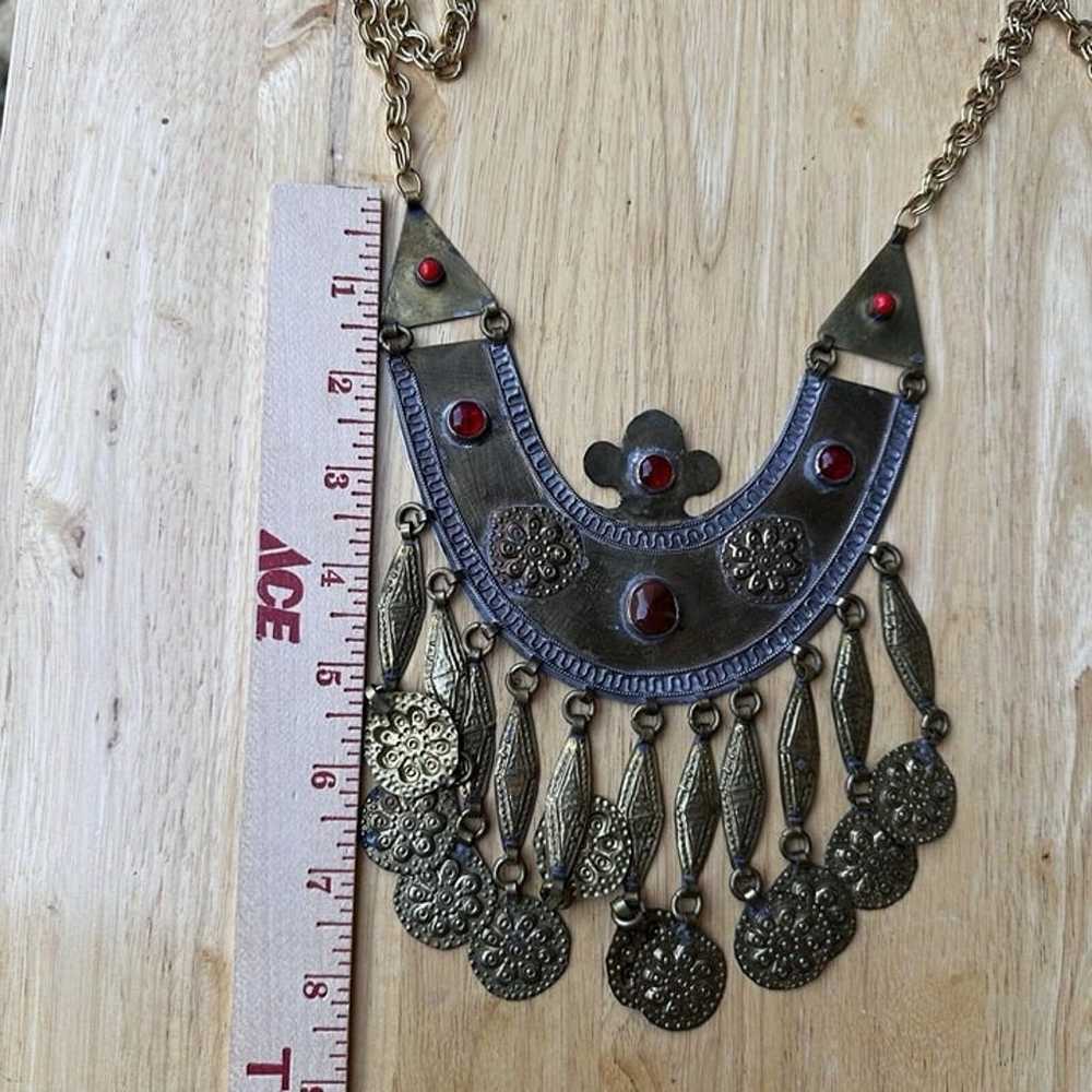 Vintage Egyptian Revival Bib Necklace Jeweled Gla… - image 11