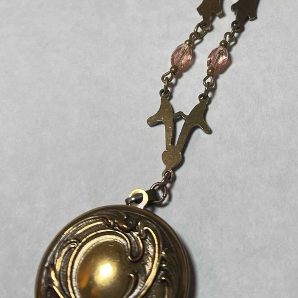 VINTAGE SADIE GREEN ART DECO STYLE LOCKET NECKLACE - image 3