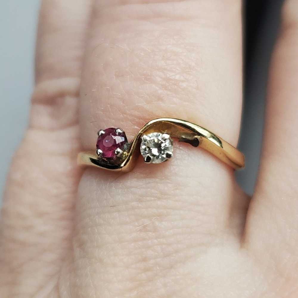 14k gold diamond and ruby ring. - image 2