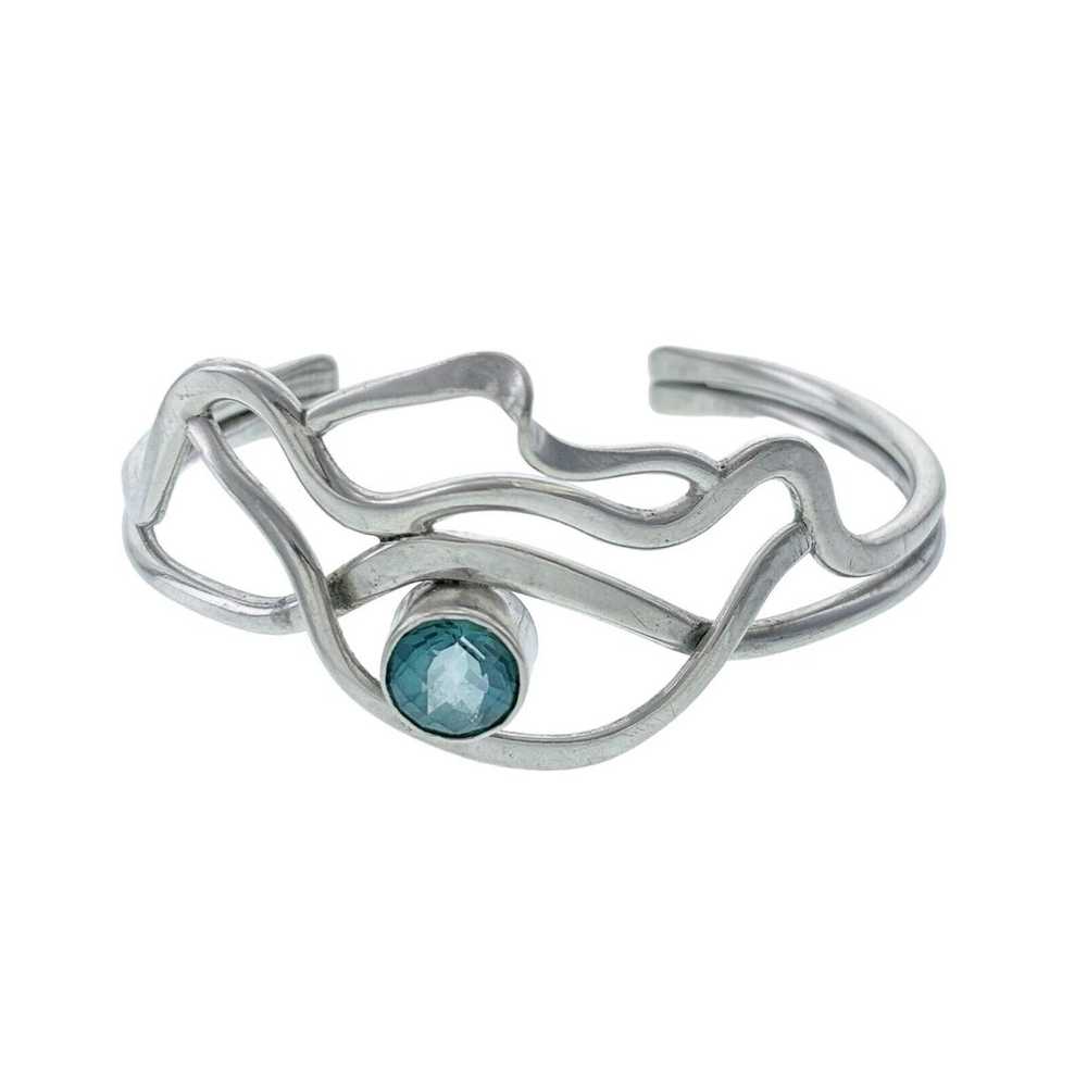 Vintage Sterling Silver 925 Blue Topaz Wavy Cuff … - image 1