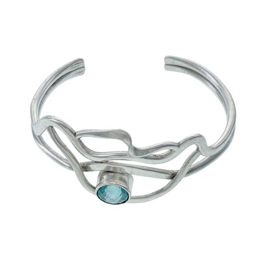 Vintage Sterling Silver 925 Blue Topaz Wavy Cuff … - image 2