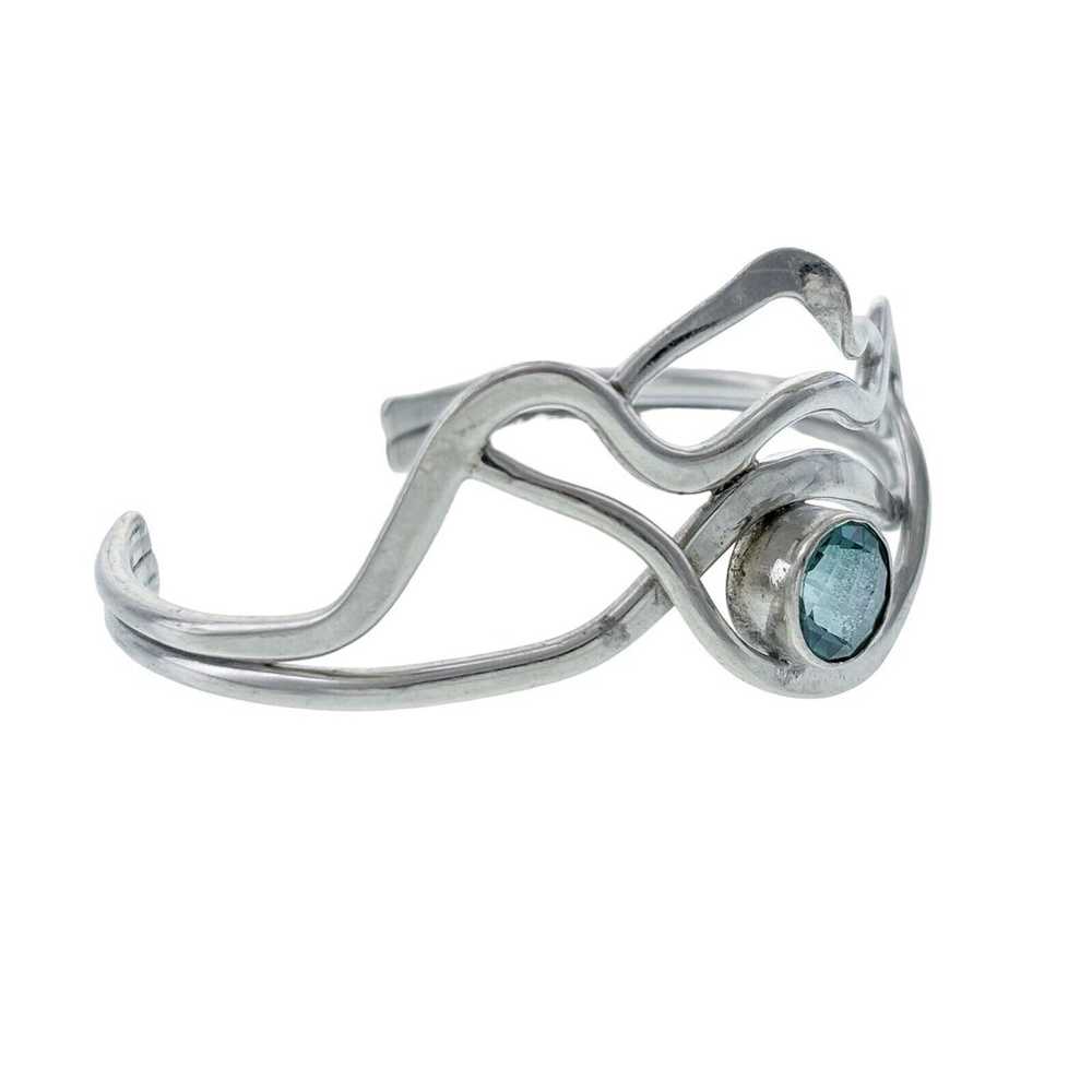 Vintage Sterling Silver 925 Blue Topaz Wavy Cuff … - image 3