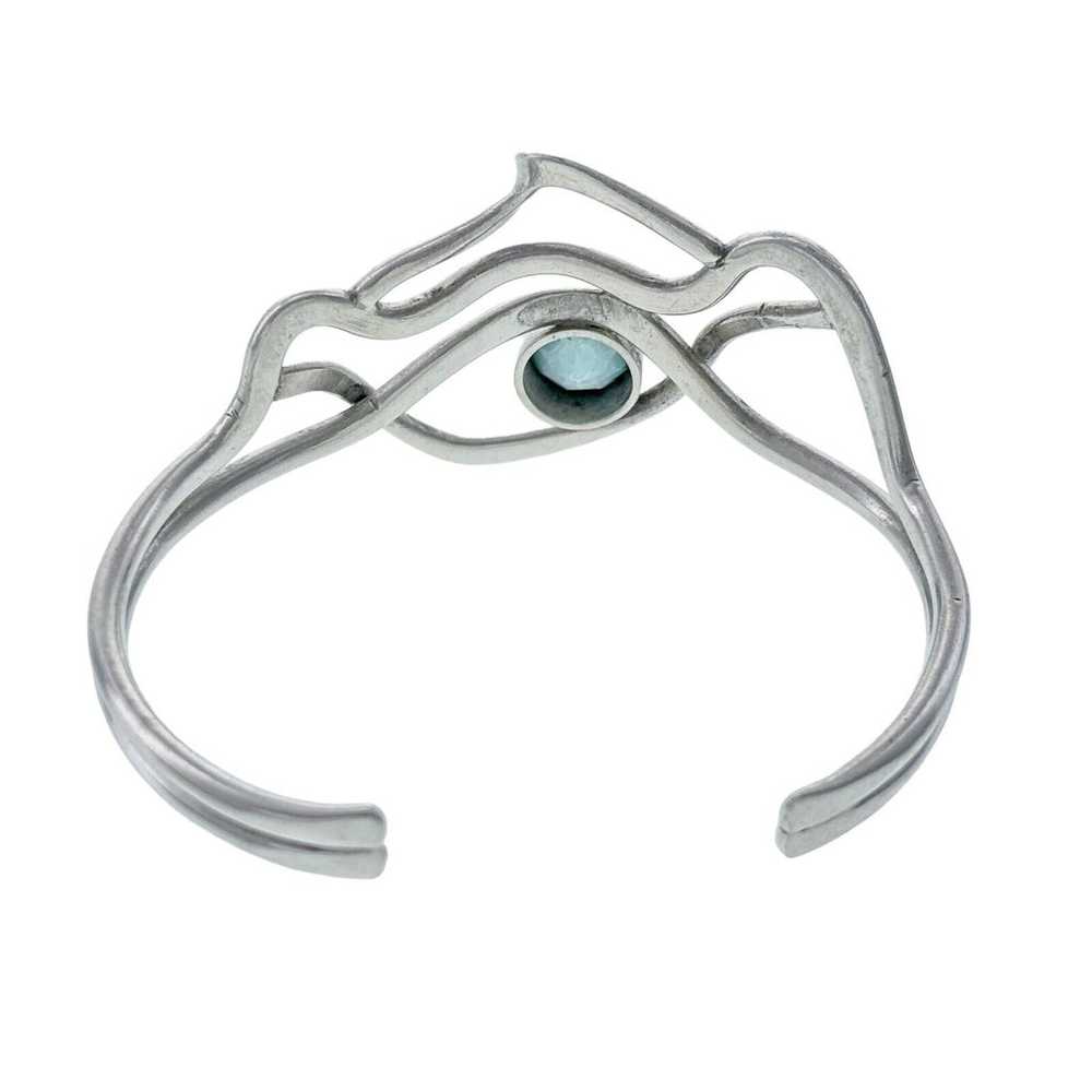 Vintage Sterling Silver 925 Blue Topaz Wavy Cuff … - image 4