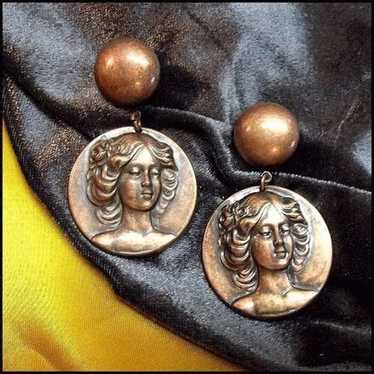 RARE Art Nouveau Style Lady Vintage Earrings - image 1