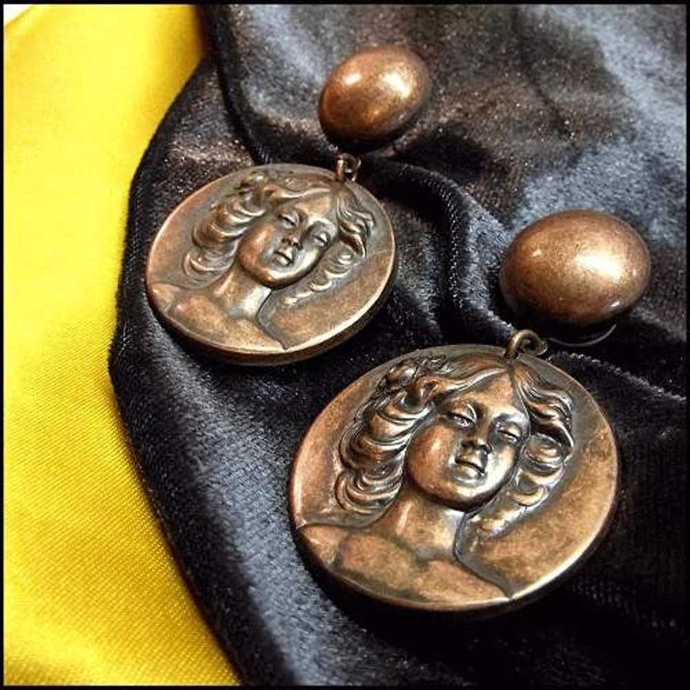 RARE Art Nouveau Style Lady Vintage Earrings - image 2