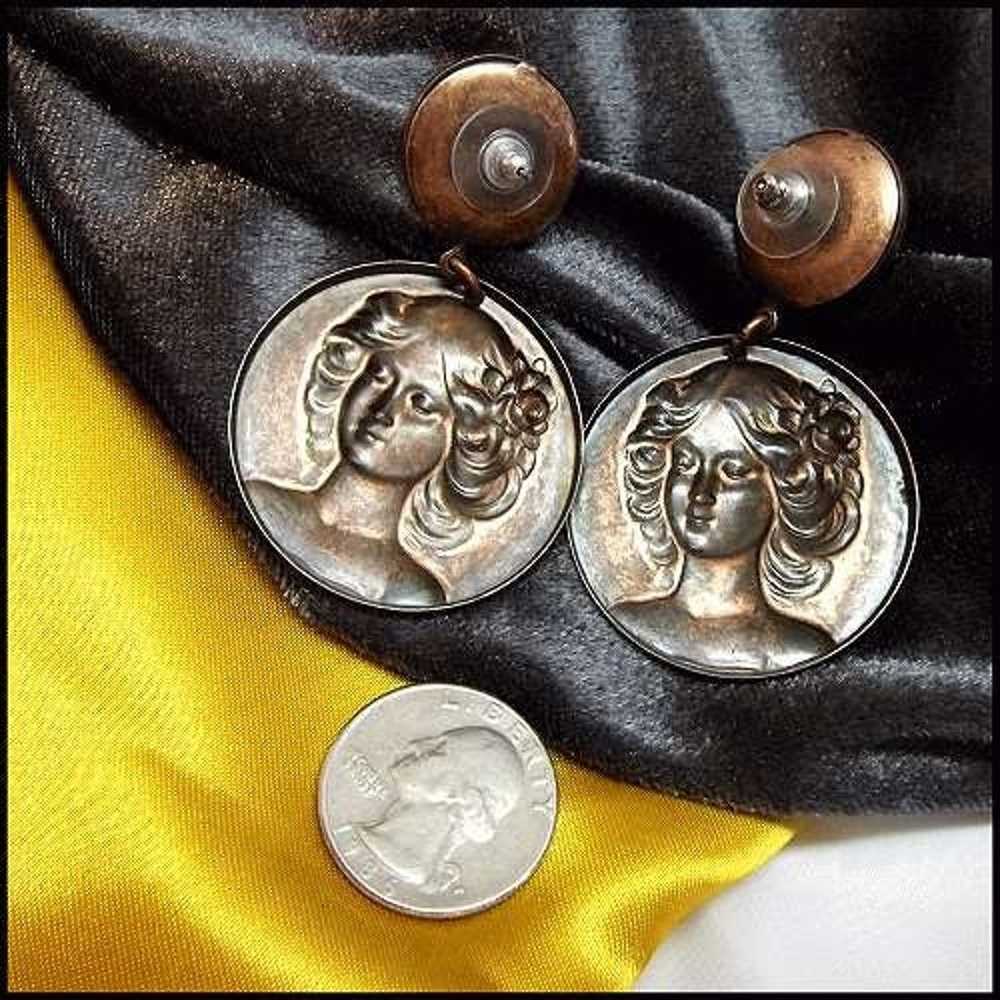 RARE Art Nouveau Style Lady Vintage Earrings - image 5