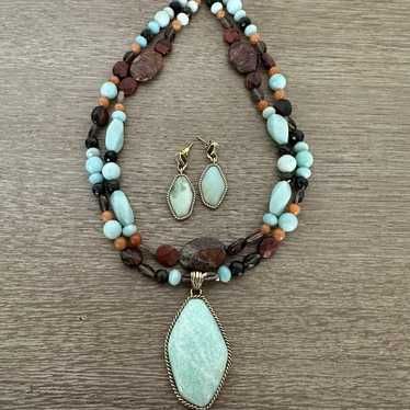 Barse Turquoise Aqua Blue Stone Beaded Necklace Ea