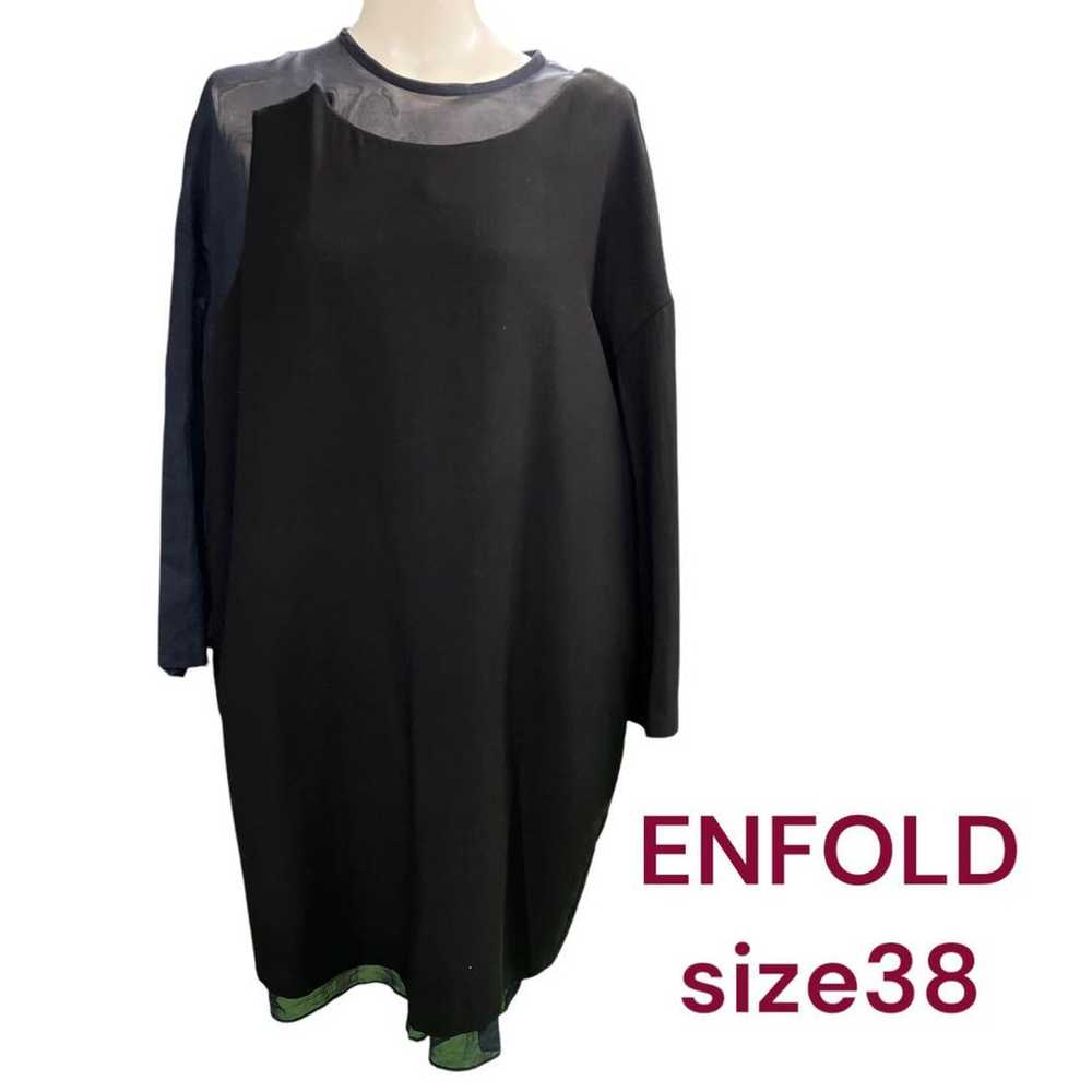 ENFOLD Black Sheer Round Neck Dress Size 38 - image 1