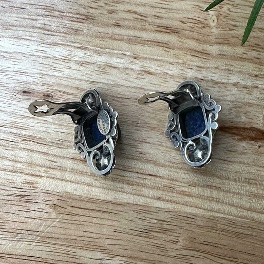 VTG Peruzzi 800 Fine Silver Earrings Floral Lapis… - image 5