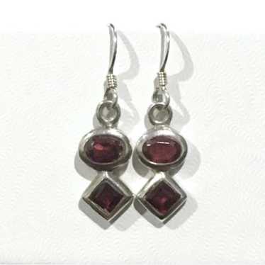 Vintage Red Garnet Sterling Silver Drop Earrings