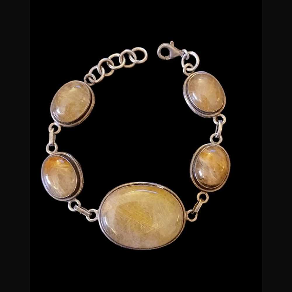 Vintage Golden Rutilated Quartz 925 Sterling Silv… - image 1