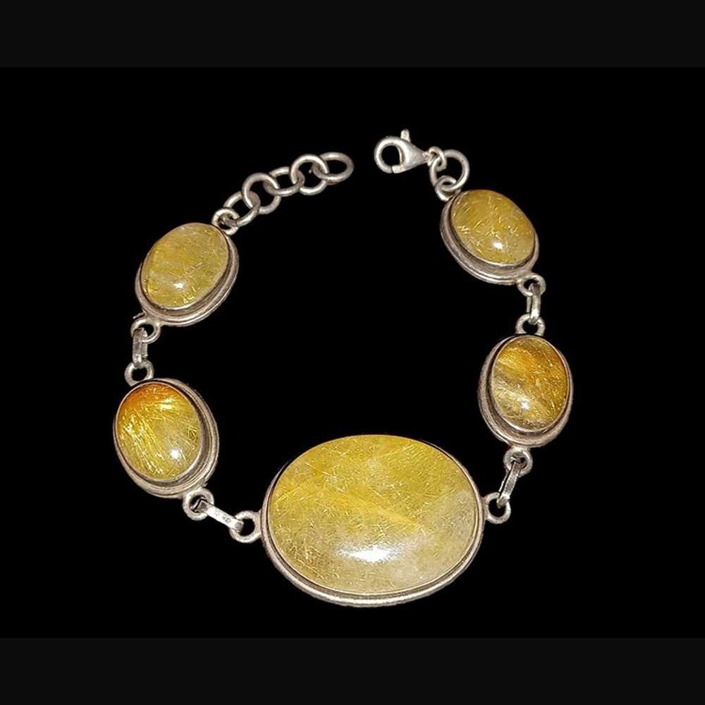 Vintage Golden Rutilated Quartz 925 Sterling Silv… - image 2