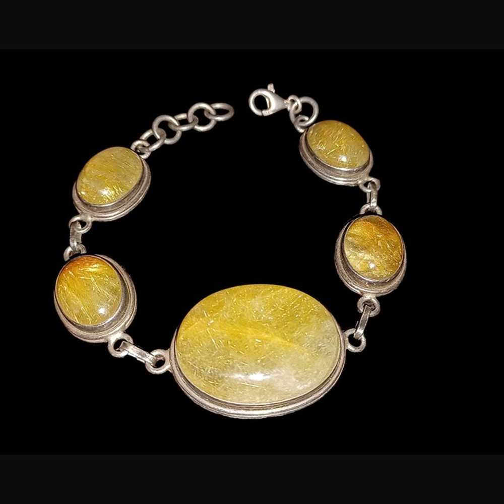 Vintage Golden Rutilated Quartz 925 Sterling Silv… - image 9