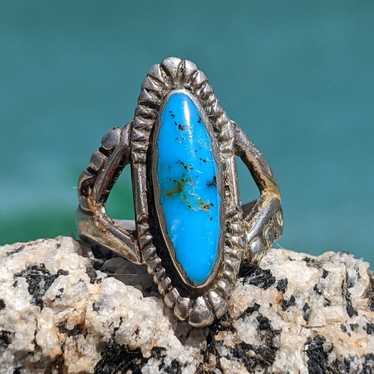 Vintage Sterling Silver Old Pawn Navajo outlet MOP & Turquoise inlaid Ring Size 6.5