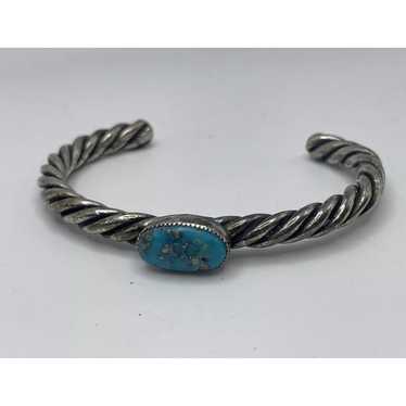 Vintage Sterling Silver Twist Turquoise Stone Nav… - image 1