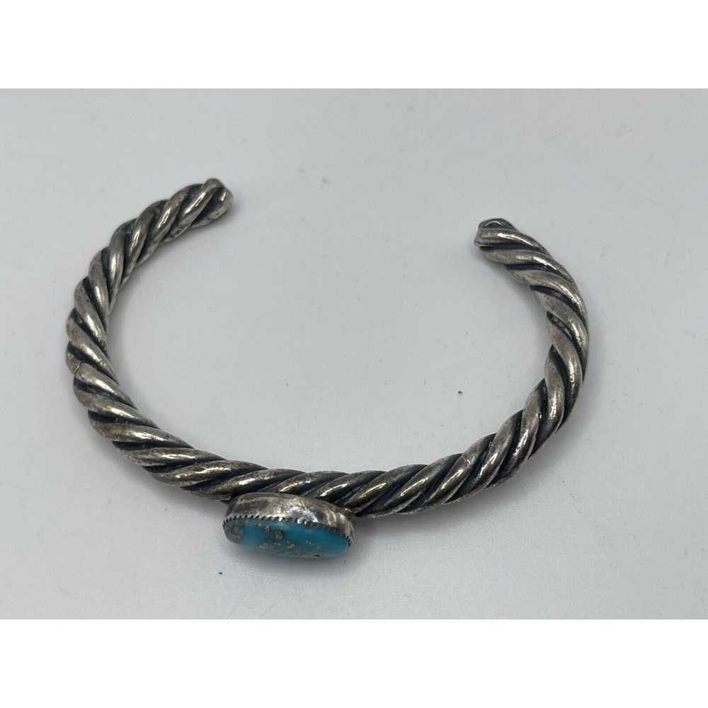 Vintage Sterling Silver Twist Turquoise Stone Nav… - image 3