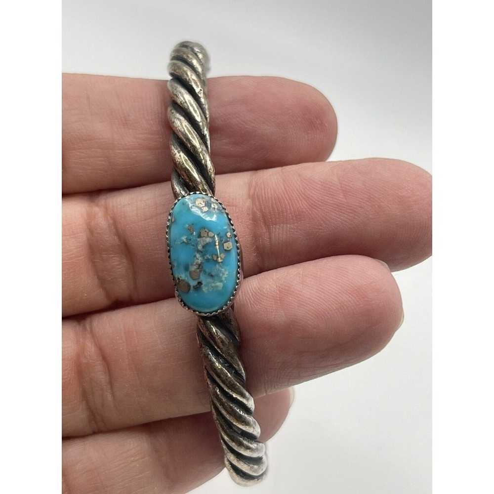 Vintage Sterling Silver Twist Turquoise Stone Nav… - image 5