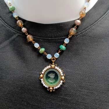 Extasia Seafoam Green Intaglio Cameo Necklace wit… - image 1