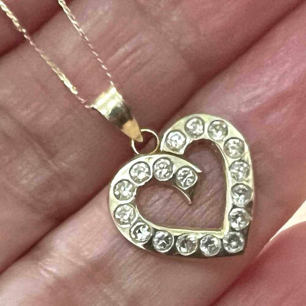 14K Yellow Gold CZ Heart Pendant - image 2