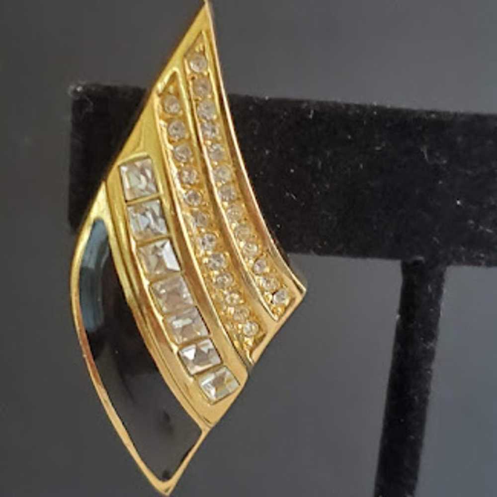 VTG Christian Dior Earrings Gold Plated Black Ena… - image 7