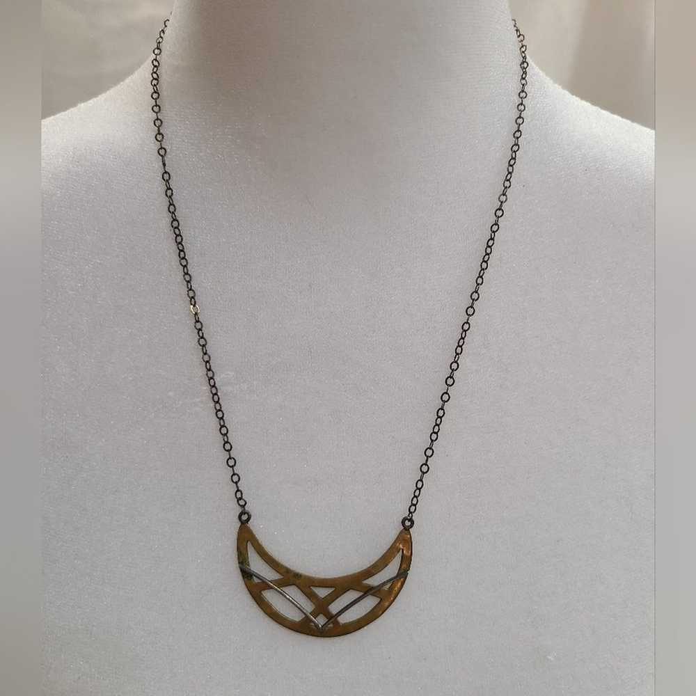 Vintage MWS Modernist Mixed Metal Necklace On Ste… - image 1