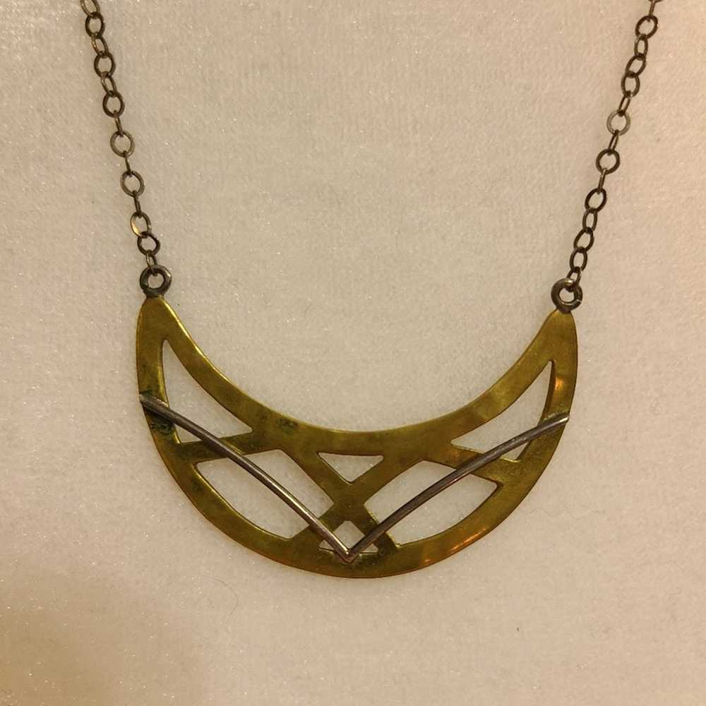 Vintage MWS Modernist Mixed Metal Necklace On Ste… - image 2