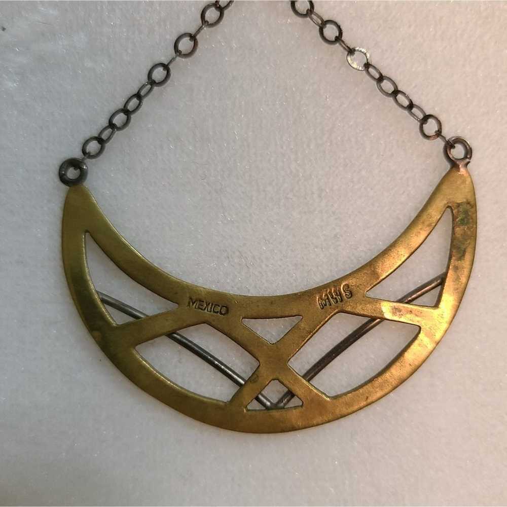 Vintage MWS Modernist Mixed Metal Necklace On Ste… - image 4