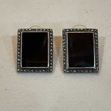 Vintage LARGE Stunning Black Onyx Marcasite Sterli