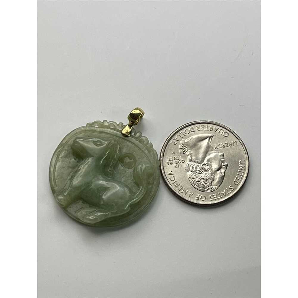 42ct Vintage 14k Gold Jade Carved Pendant Horse S… - image 10