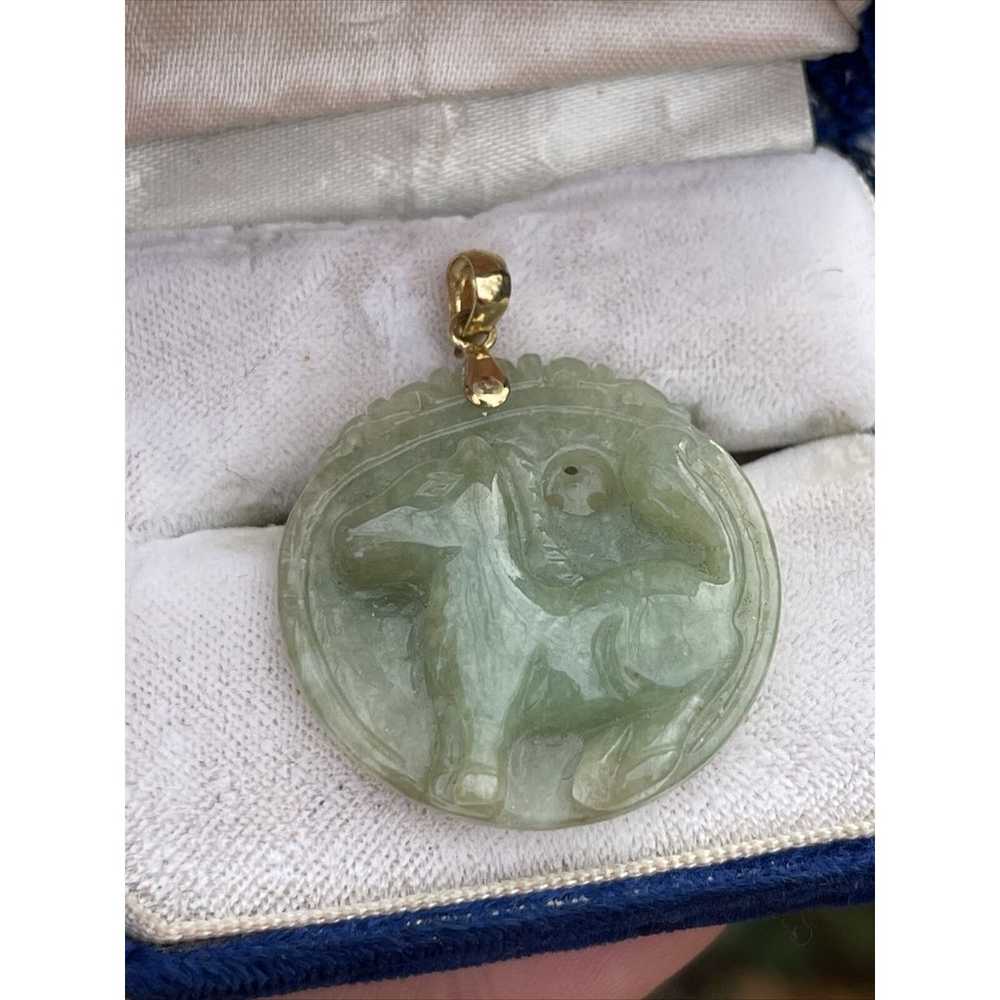 42ct Vintage 14k Gold Jade Carved Pendant Horse S… - image 5