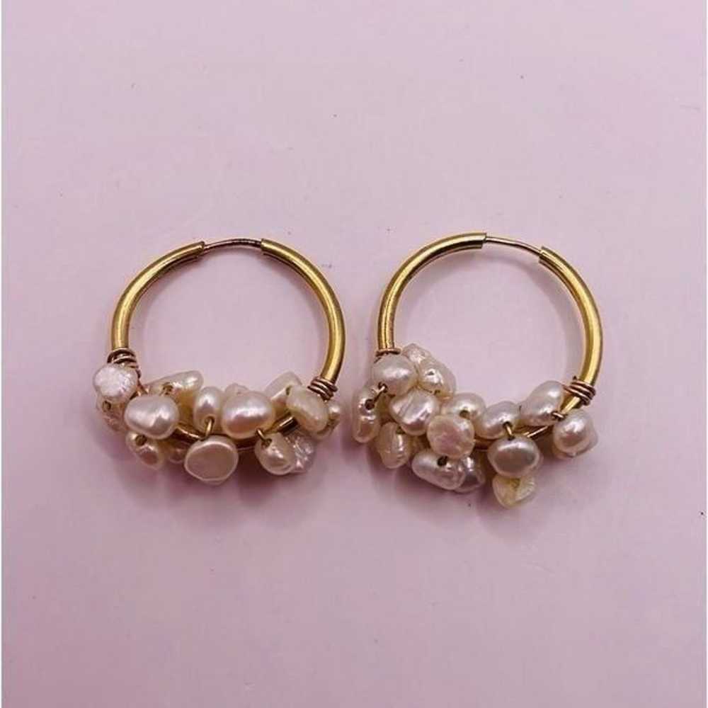 Vintage Gold Plated Freshwater Pearls Small Hoop … - image 3