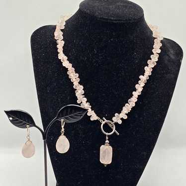 Vintage Sterling Silver Rose Quartz Toggle Neckla… - image 1