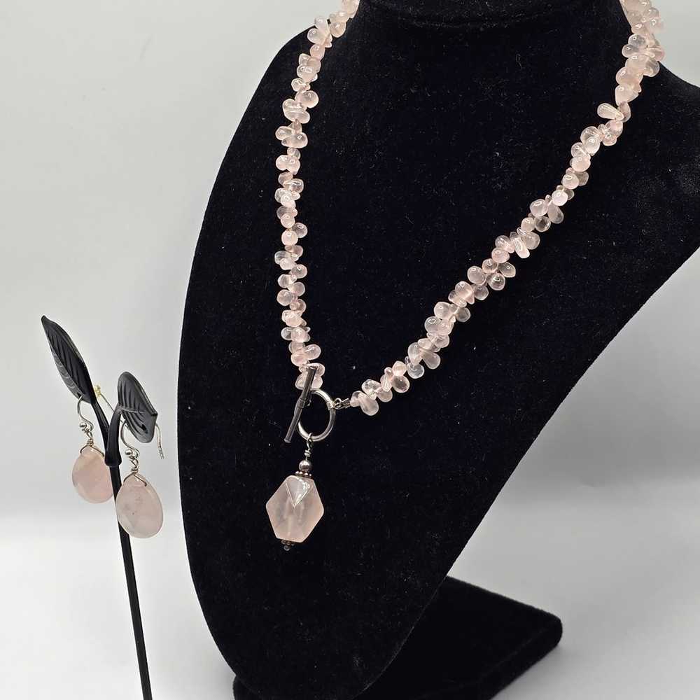 Vintage Sterling Silver Rose Quartz Toggle Neckla… - image 2