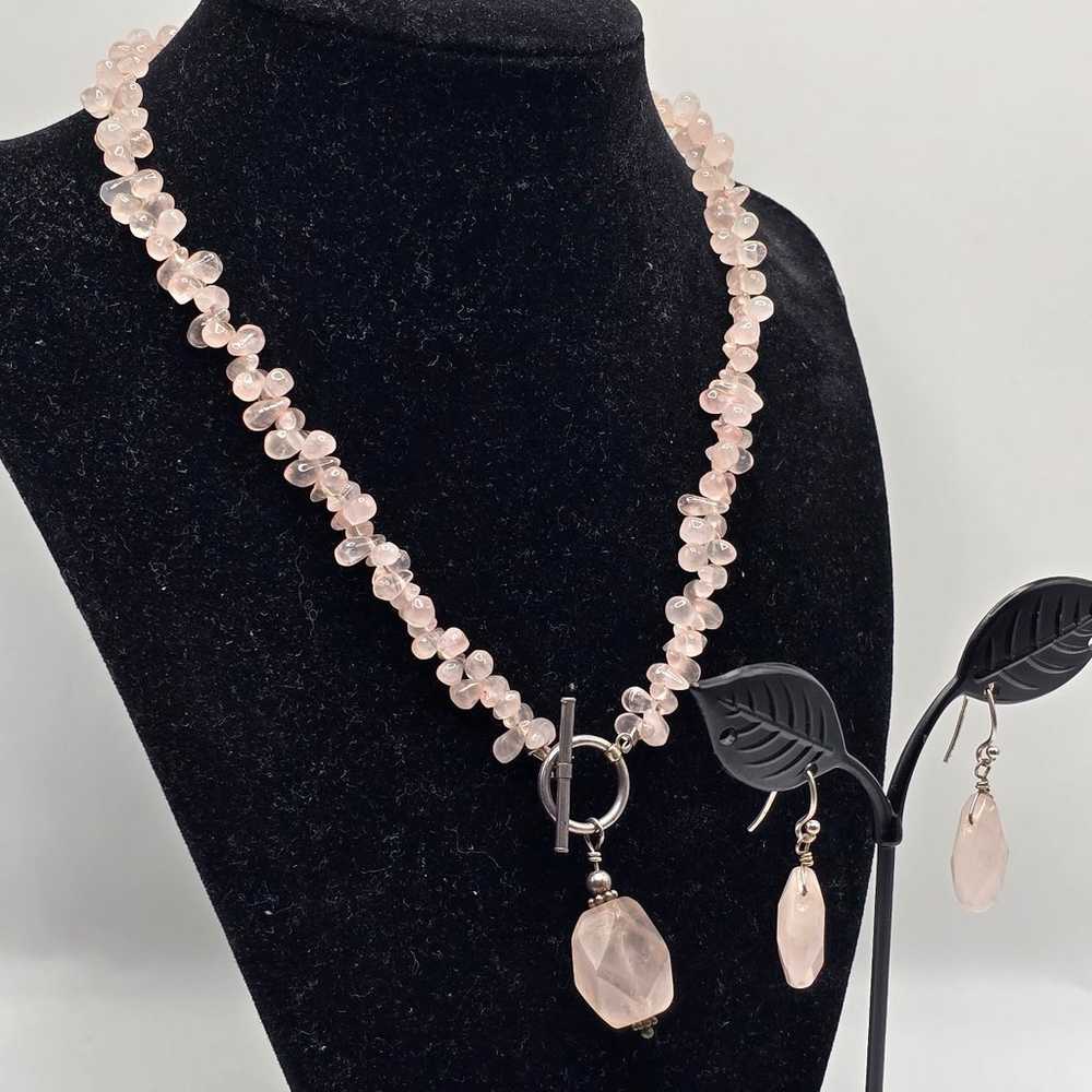 Vintage Sterling Silver Rose Quartz Toggle Neckla… - image 3