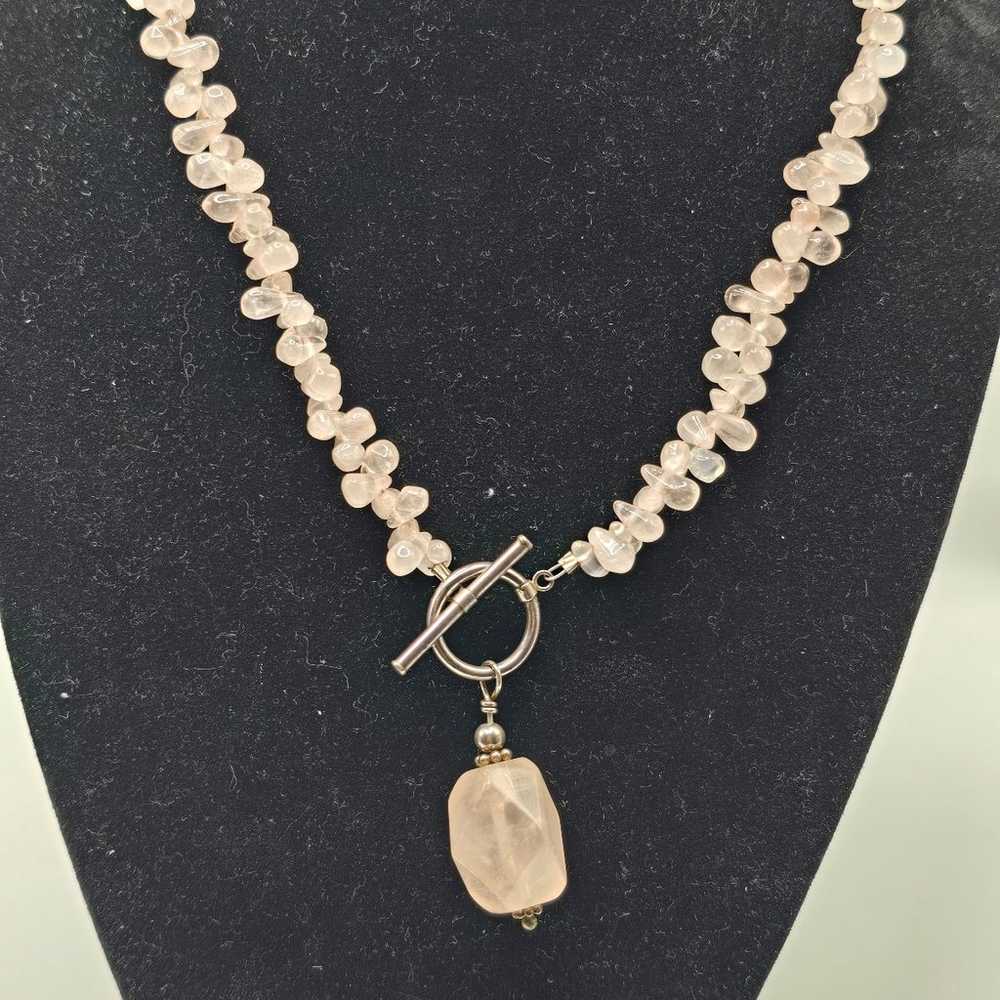 Vintage Sterling Silver Rose Quartz Toggle Neckla… - image 4