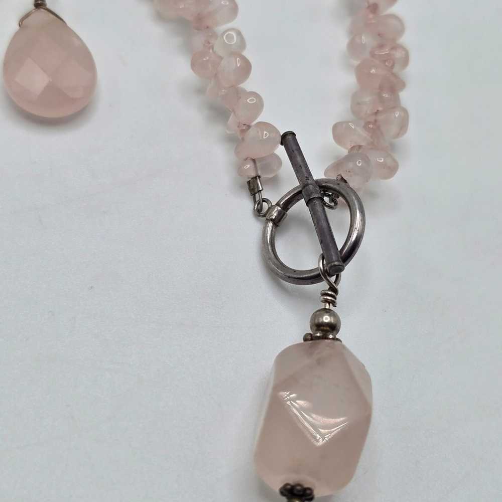 Vintage Sterling Silver Rose Quartz Toggle Neckla… - image 7