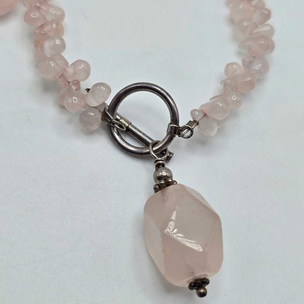 Vintage Sterling Silver Rose Quartz Toggle Neckla… - image 8