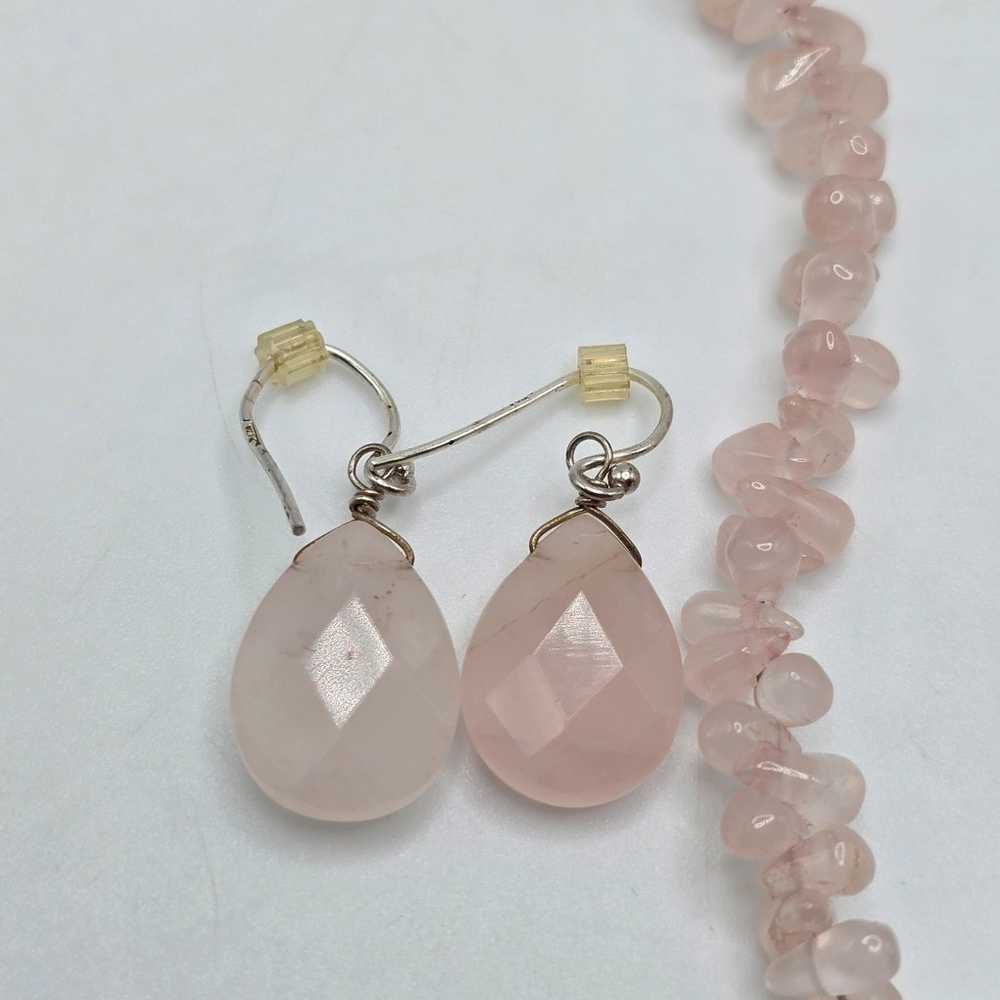 Vintage Sterling Silver Rose Quartz Toggle Neckla… - image 9