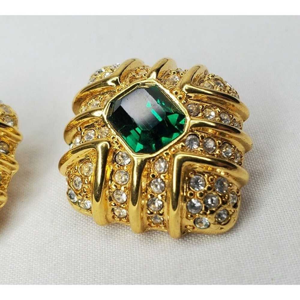 Vintage Joan Rivers Earrings Gold Tone Emerald Gr… - image 11