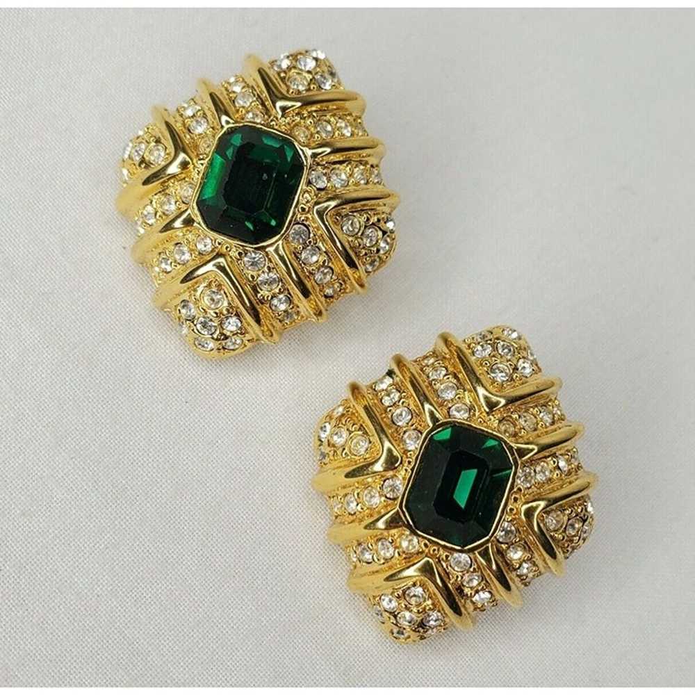 Vintage Joan Rivers Earrings Gold Tone Emerald Gr… - image 12