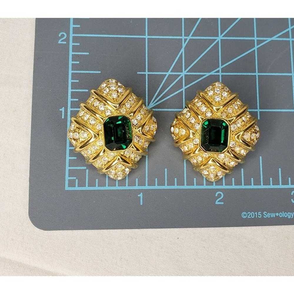 Vintage Joan Rivers Earrings Gold Tone Emerald Gr… - image 3